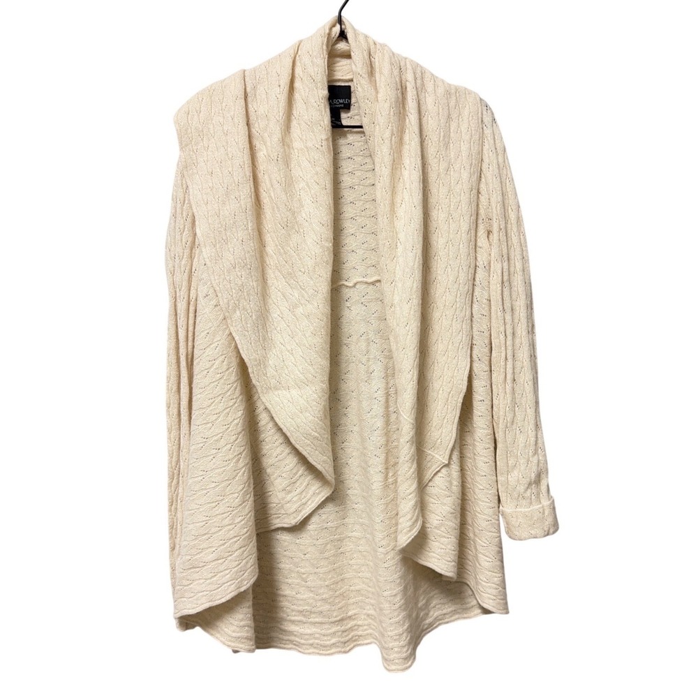Cynthia Rowley 100% Cashmere‎ Waterfall Cardigan Cream Pointelle Cable Knit Sz M
